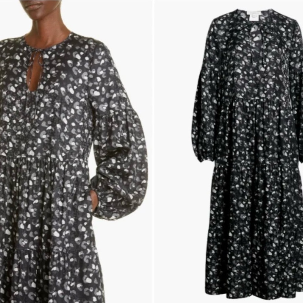 Lafayette 148 NY LIPE LEOPARD PRINT TIE‎ NECK SILK MIDI DRESS SIZE:S